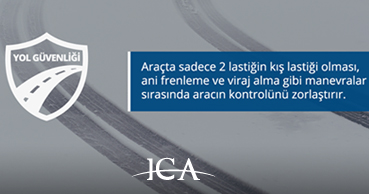 İyi bir fren performansı ve kararlılık için aracınızın 4 tekerleğinin de kış lastiği olması gerektiğini unutmayın! Kış lastiği takma zorunluluğu 1 Aralık’ta başladı.